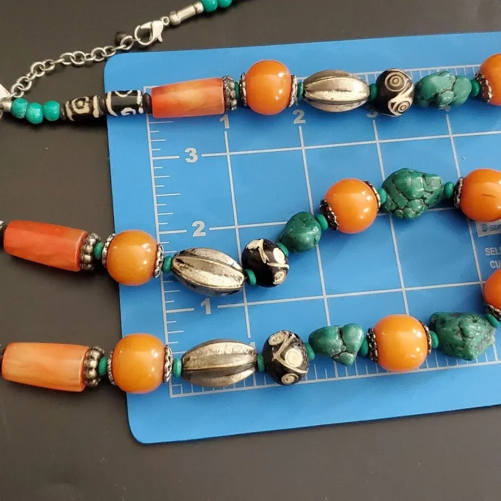 NWT Bohemian Boho Orange Bead Lot of 2 Necklaces‎ 19 to 22 in. World Mrkt India